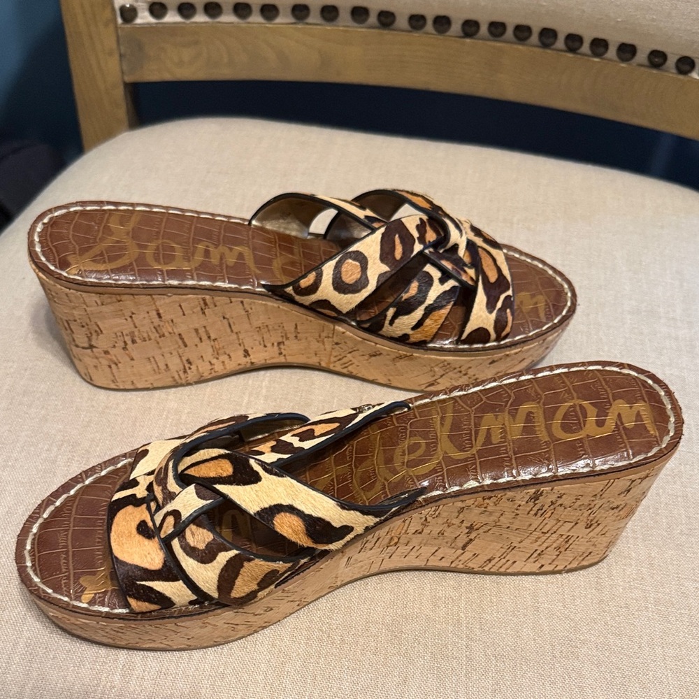 Sam Edelman Women’s Animal Fur Print Wedge Sandals, Size 8.5 - Picture 3 of 10